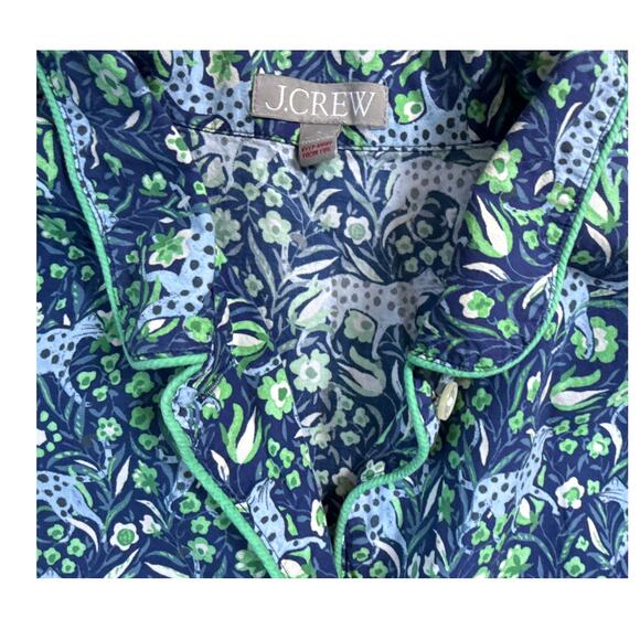 J.Crew Long-sleeve Cotton Poplin Pajama Set in Blue Fauna Floral Size Small - Picture 5 of 10